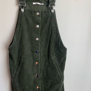 Forest green overall corduroy mini dress